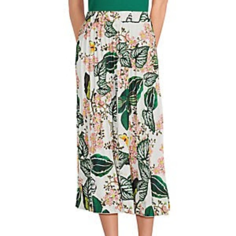 Yal New York Green Leaf Print Tiered Midi Skirt